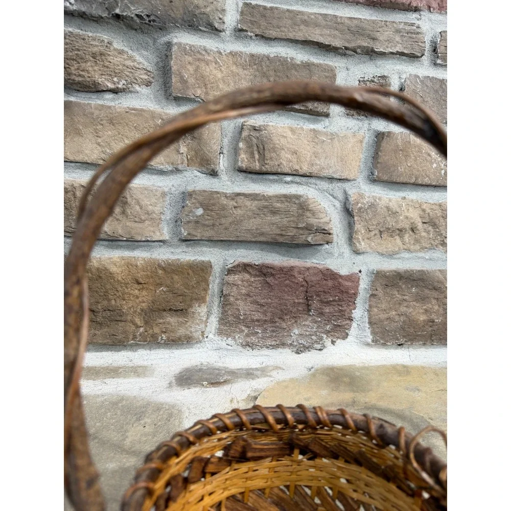 Rustic Handwoven Grapevine and Wicker Basket with‎ Natural Branch Handle Brown